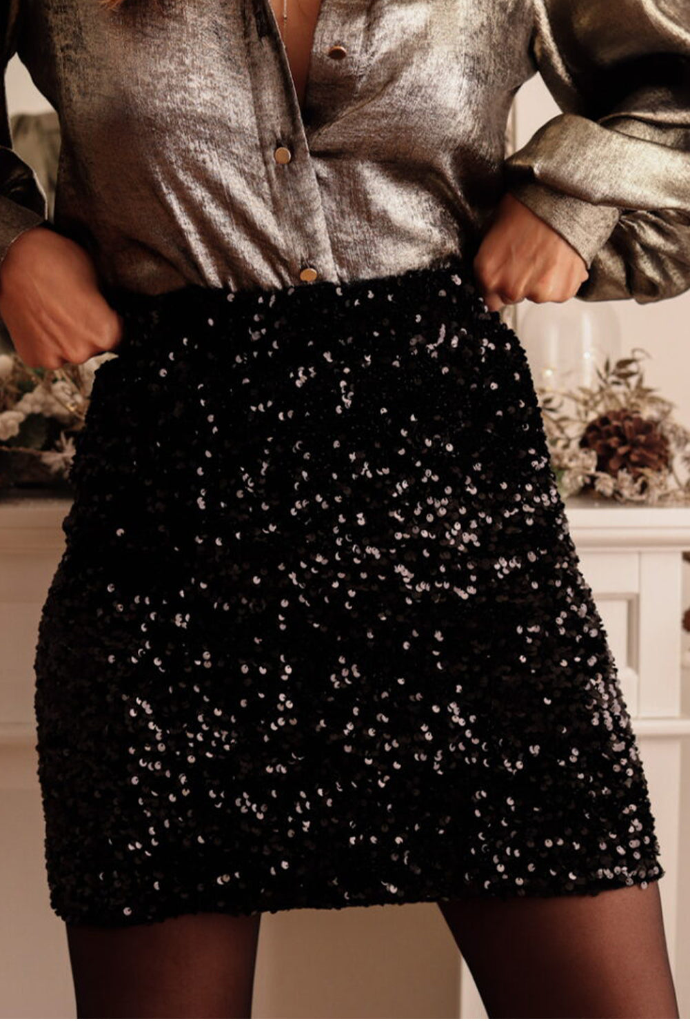 Black Sequin Bodycon Mini Skirt 🇺🇸