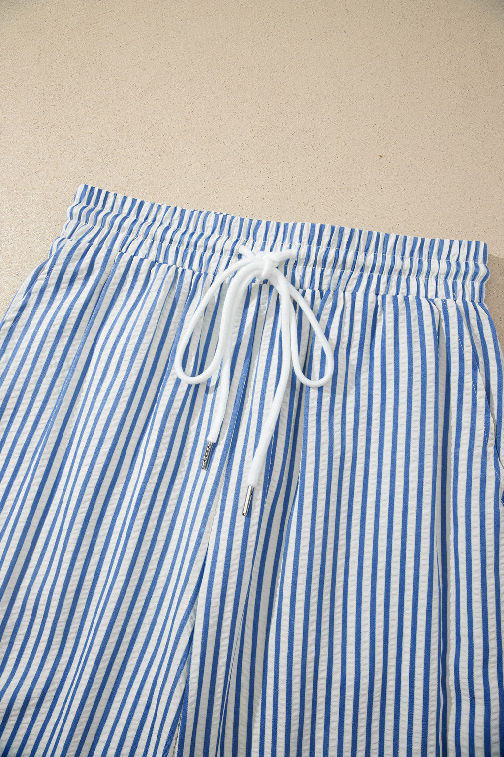 Blue Stripe Drawstring Elastic Waist Ankle Length Shift Pants