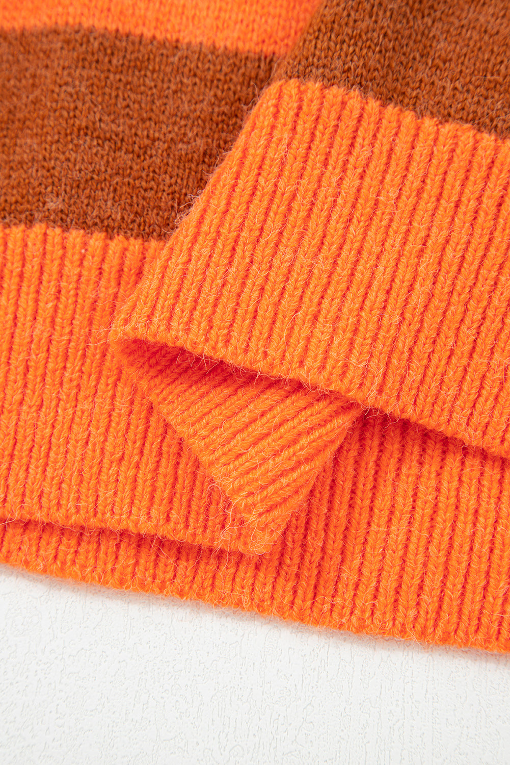Orange Stripe Color Block High Neck Drop Shoulder Cozy Sweater 🇺🇲