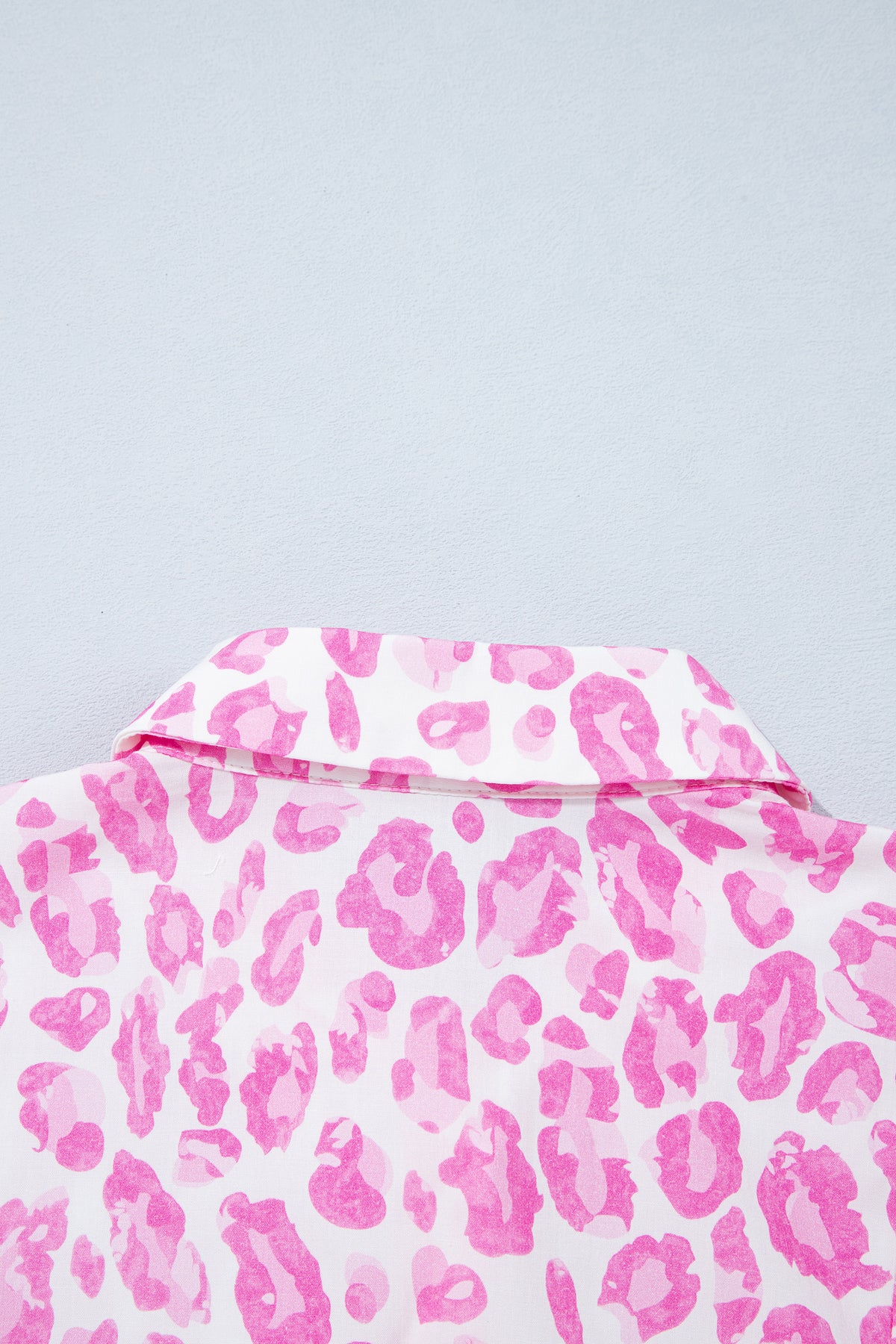 Pink Abstract Leopard Print Tie Waist Puff Sleeve Mini Shirt Dress 🇺🇸