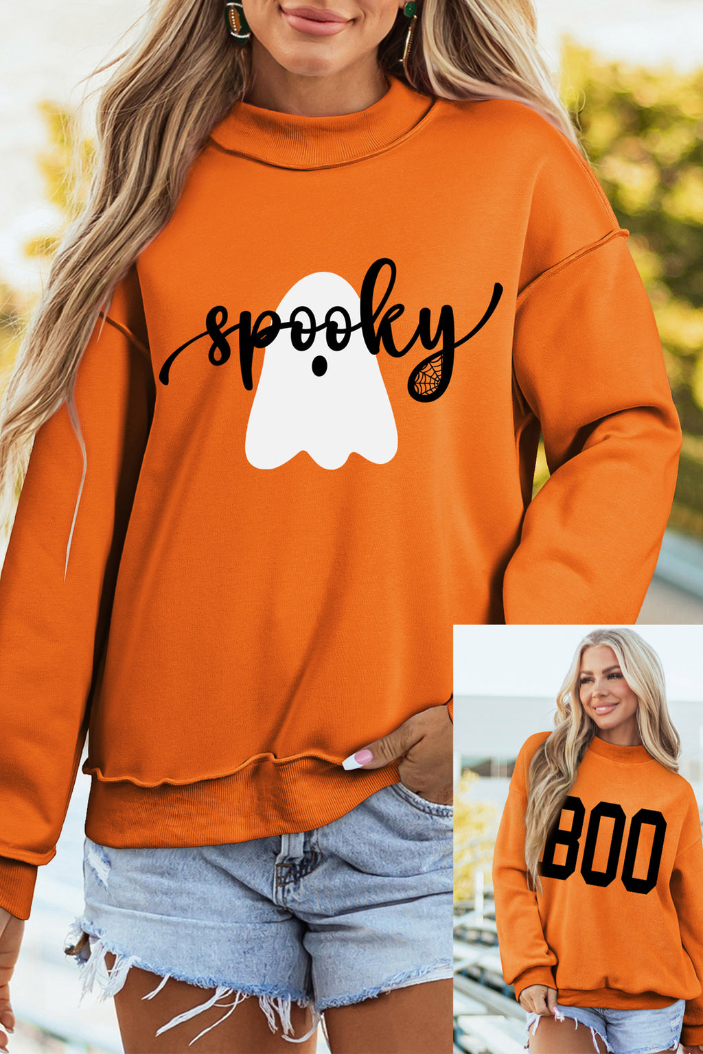 Carrot Spooky Ghost/ BOO Reversible Print Mock Neck Casual Pullover Sweatshirt 🇺🇸
