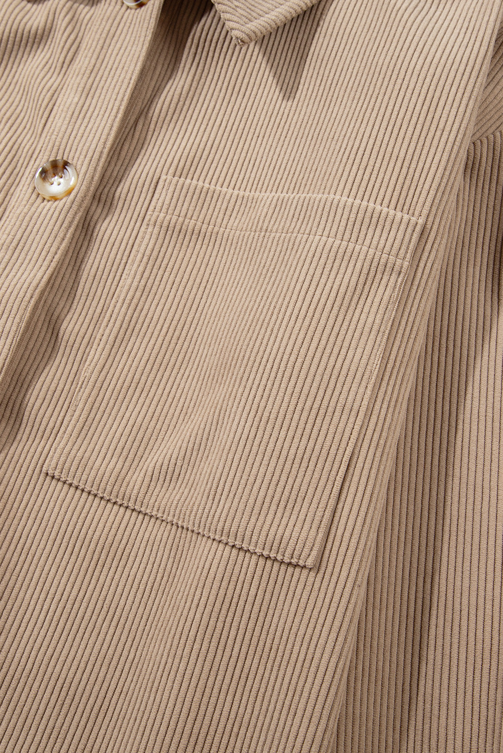 Pale Khaki Hooded Drawstring Pockets Corduroy Shacket 🇺🇸