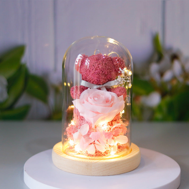 Eternal Preserved Rose Flower Gift Box Teddy Bear With Lights 🇨🇳