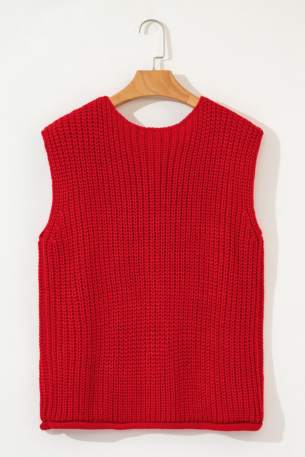 Fiery Red Solid Textured Knit Side Pockets Buttoned Sweater Vest 🇺🇸