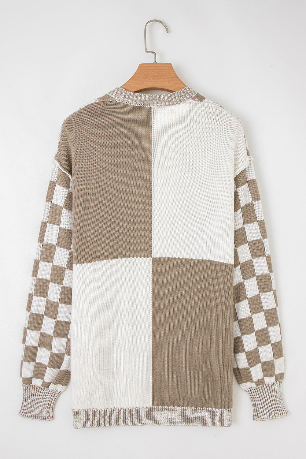 Brown Checkered Open Front Drop Shoulder Cardigan 🇺🇲