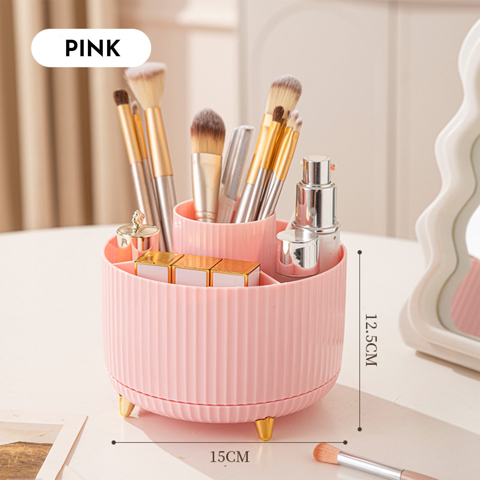 360 Rotating Makeup Brush Holder & Organizer  Countertop Storage For Cosmetics & Skincare 8 Colours 🇨🇳