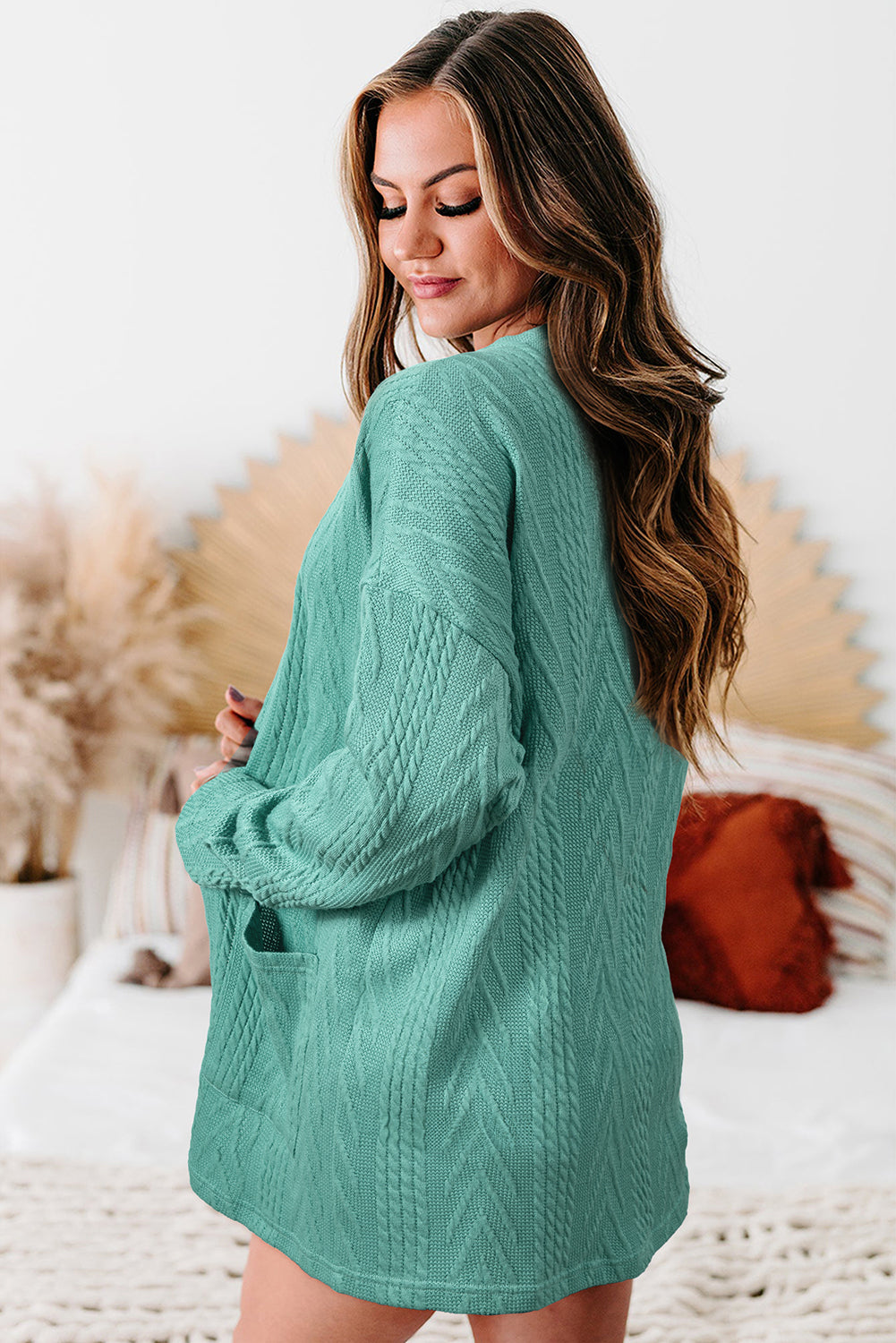 Canton Solid Textured Open Front Cardigan with Pocket 🇨🇳