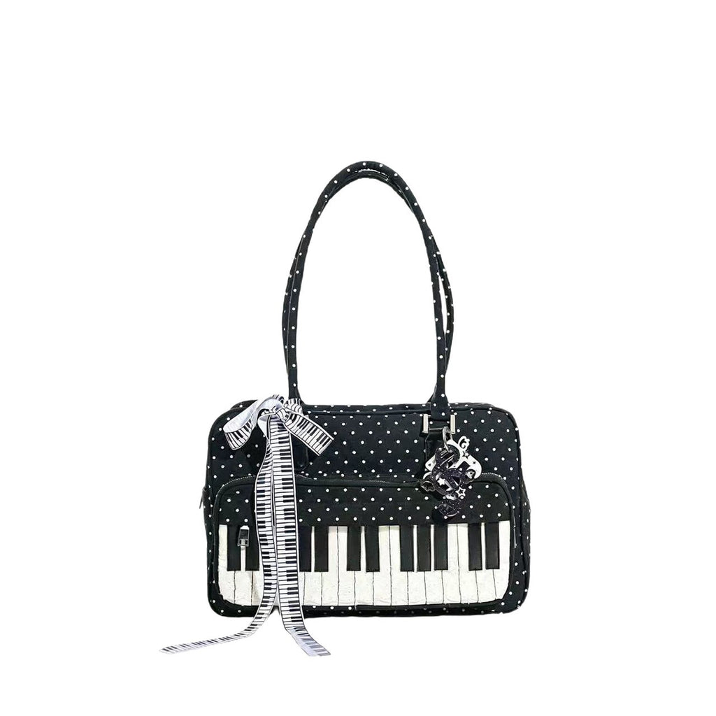Lightweight Abeibi Polka-Dot Black And White Piano Key Shoulder Bag 🇨🇳