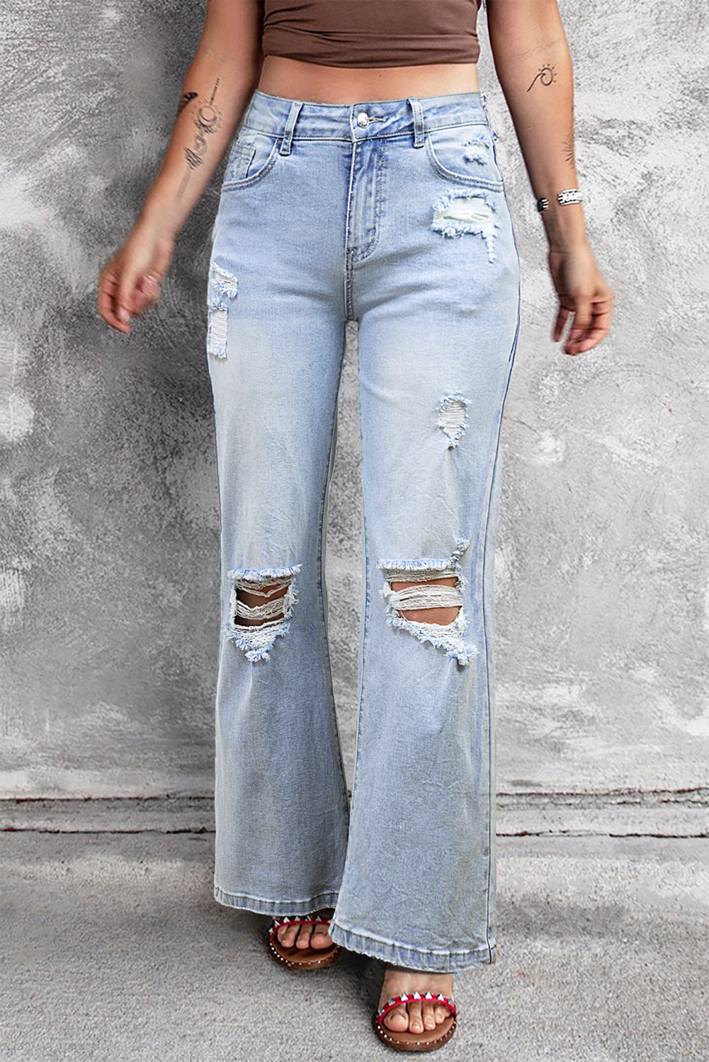 Beau Blue Vintage Light Wash Distressed Flare Jeans 🇨🇳