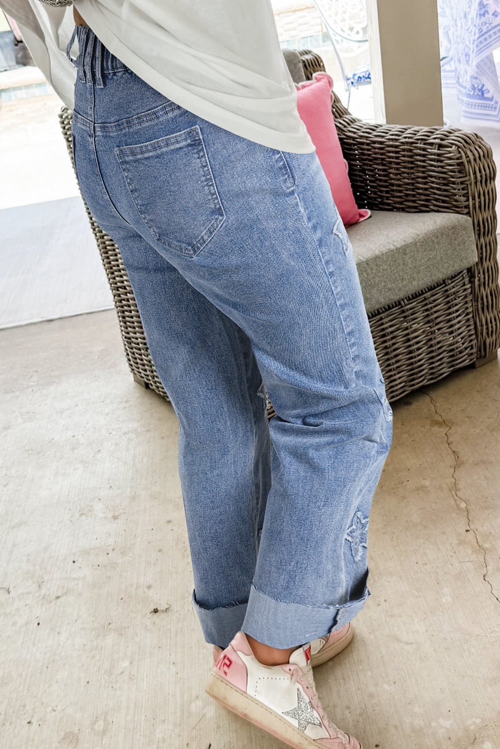Dusk Blue Foiled Star Patchwork Straight Leg Loose Jeans 🇨🇳