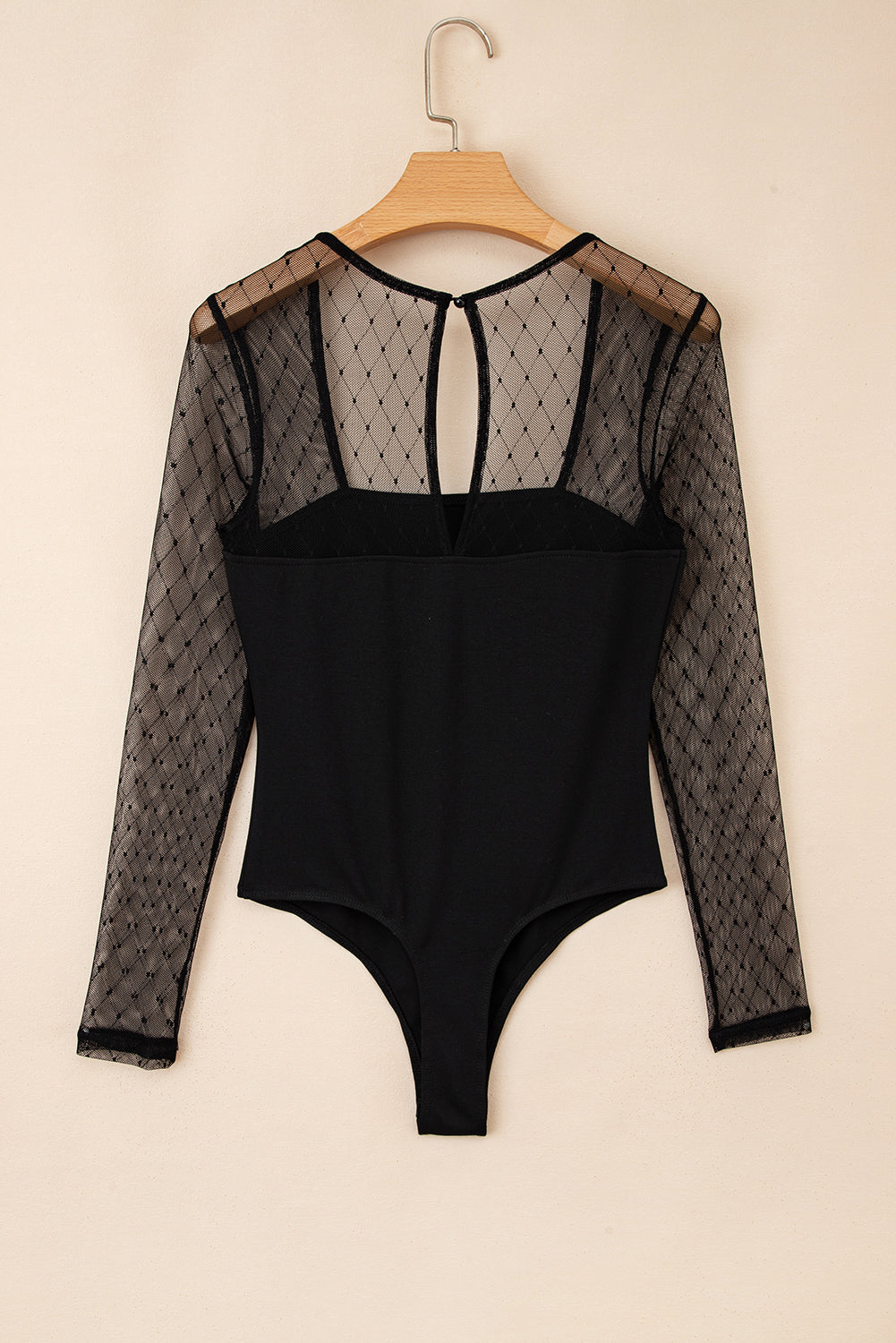 Black Polka Dot Mesh Long Sleeve Square Neck Bodysuit 🇺🇸