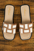 Beige Two Tone Contrast PU Leather Square Toe Slippers 🇨🇳