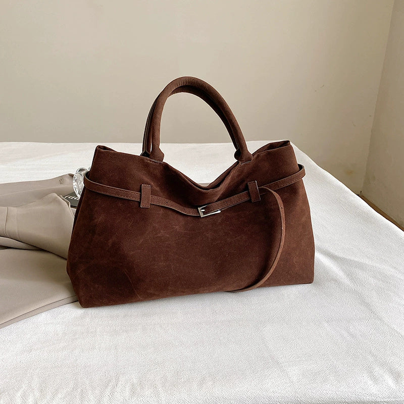 2025 Hot Sale Decorative Design Solid Faux Suede Handbag Large Capacity Casual Tote Bags For Women Tote Design Portable Shoulder Bag 🇨🇳