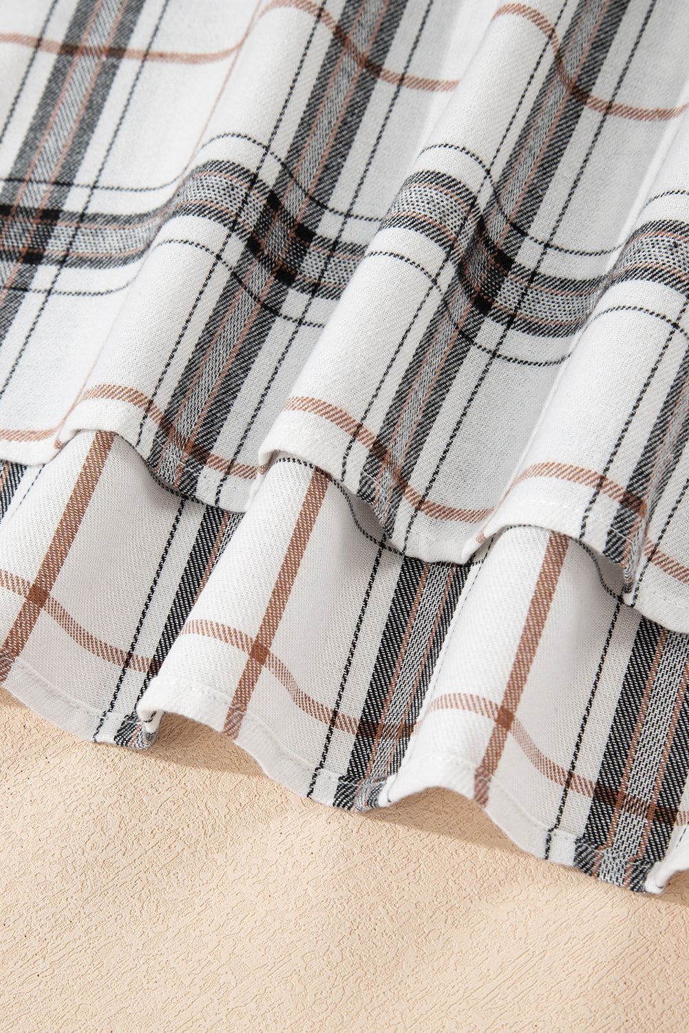 White Plaid Print Collared V Neck Loose Blouse with Side Slits 🇺🇸