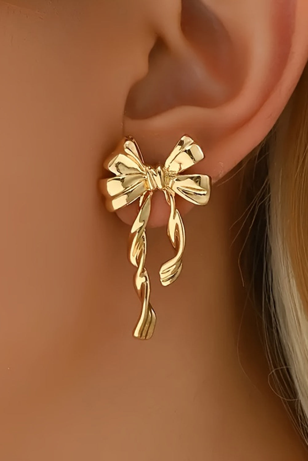 Gold Bow Knot Plated Alloy Stud Earrings 🇨🇳