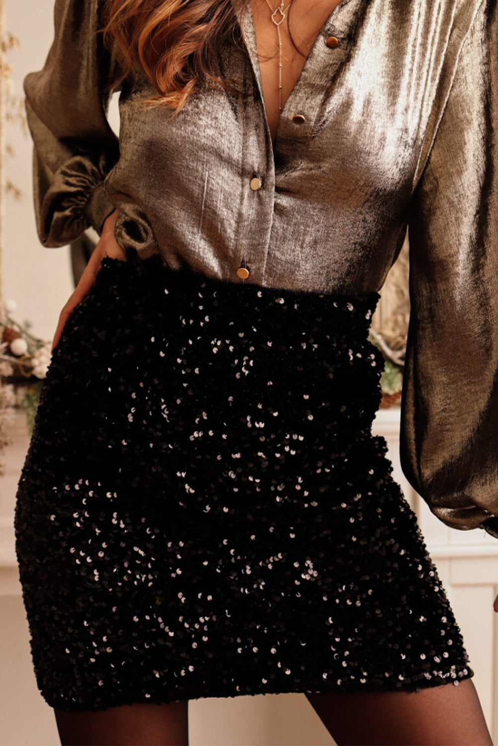 Black Sequin Bodycon Mini Skirt 🇺🇸