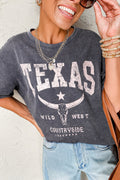 Medium Grey TEXAS Steer Head Graphic Mineral Wash Oversized T Shirt 🇺🇲