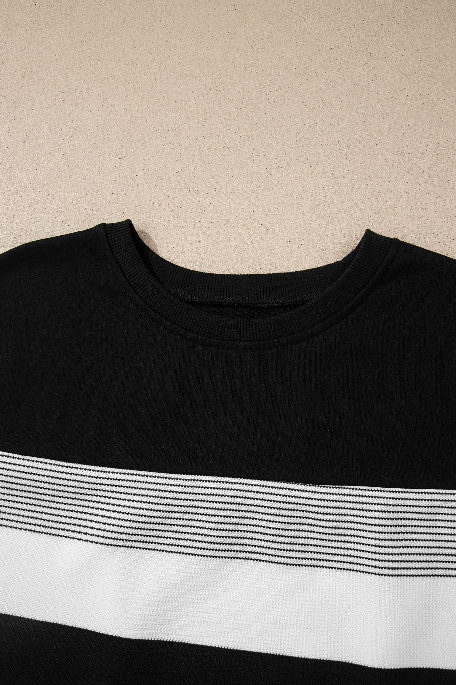 Black Stripe Mixed Print Crew Neck Cap Sleeve T Shirt 🇺🇸