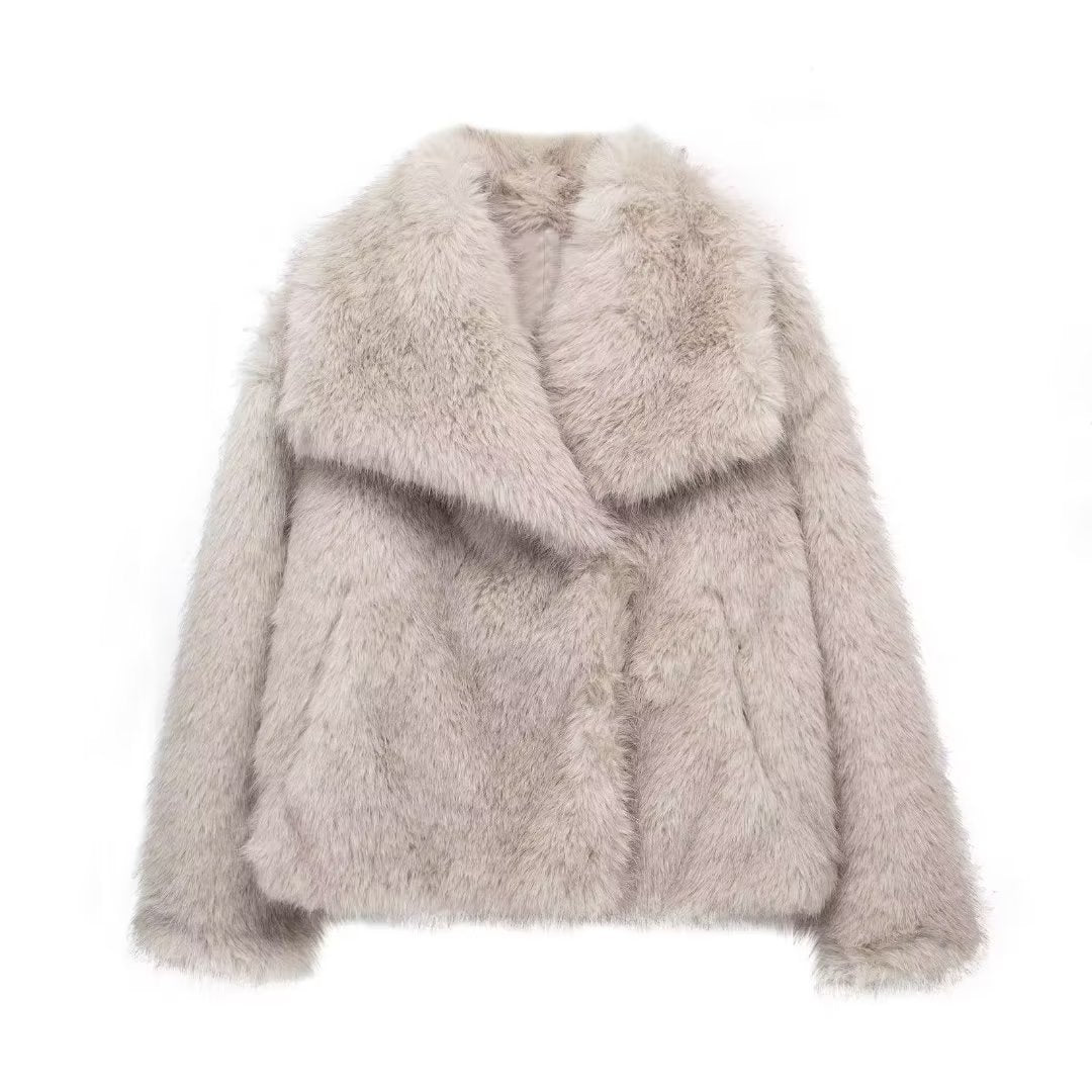 Winter Plush Coat Fashion Warm Thicken Fluffy Lapel Jacket Outwear with Casual Long Sleeve 🇨🇳