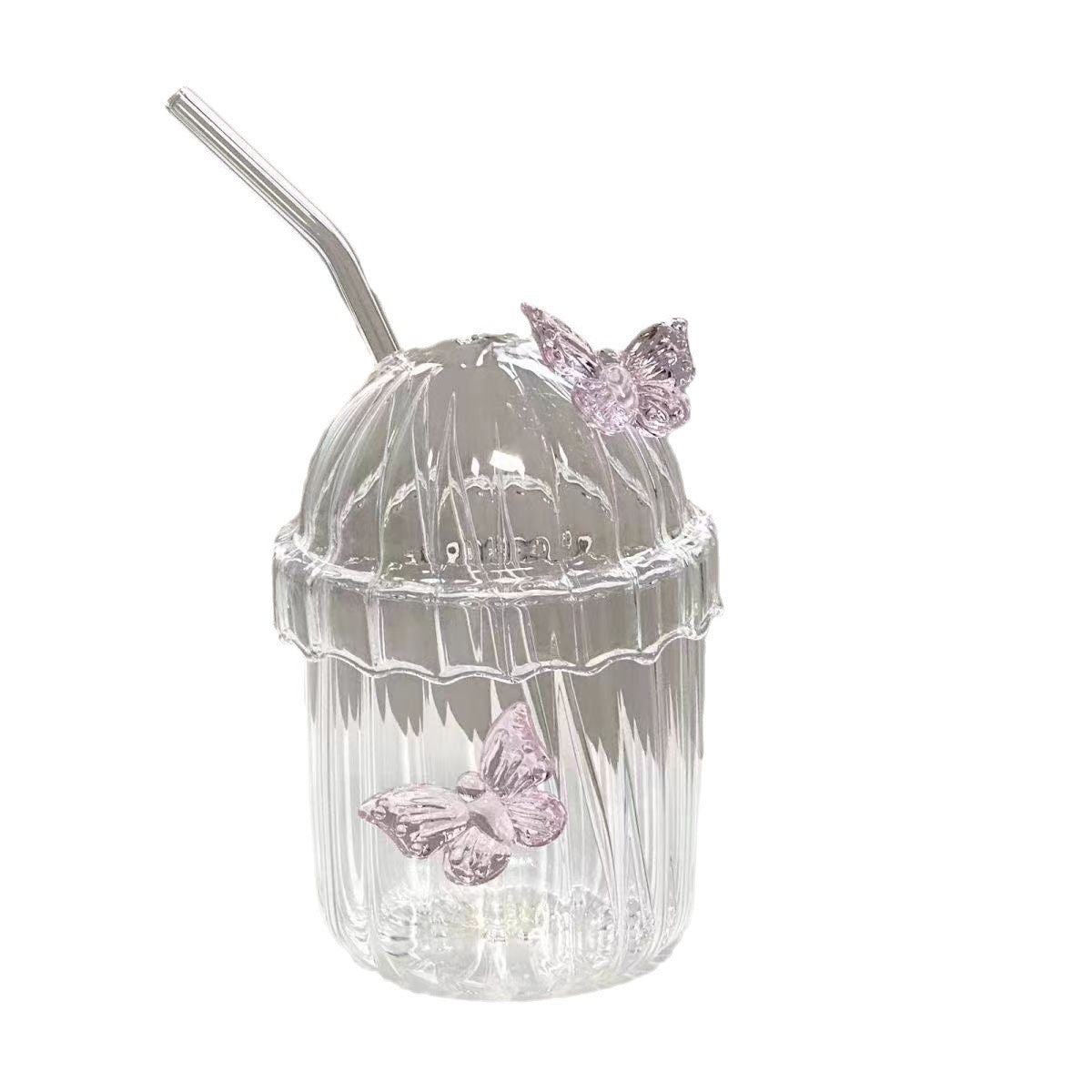 Vertical Straw Butterfly Cup With Straw Borosilicate Glass 🇨🇳