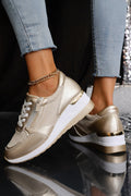 Gold PU Leather Patchwork Zipper Lace-up Sneakers 🇺🇸