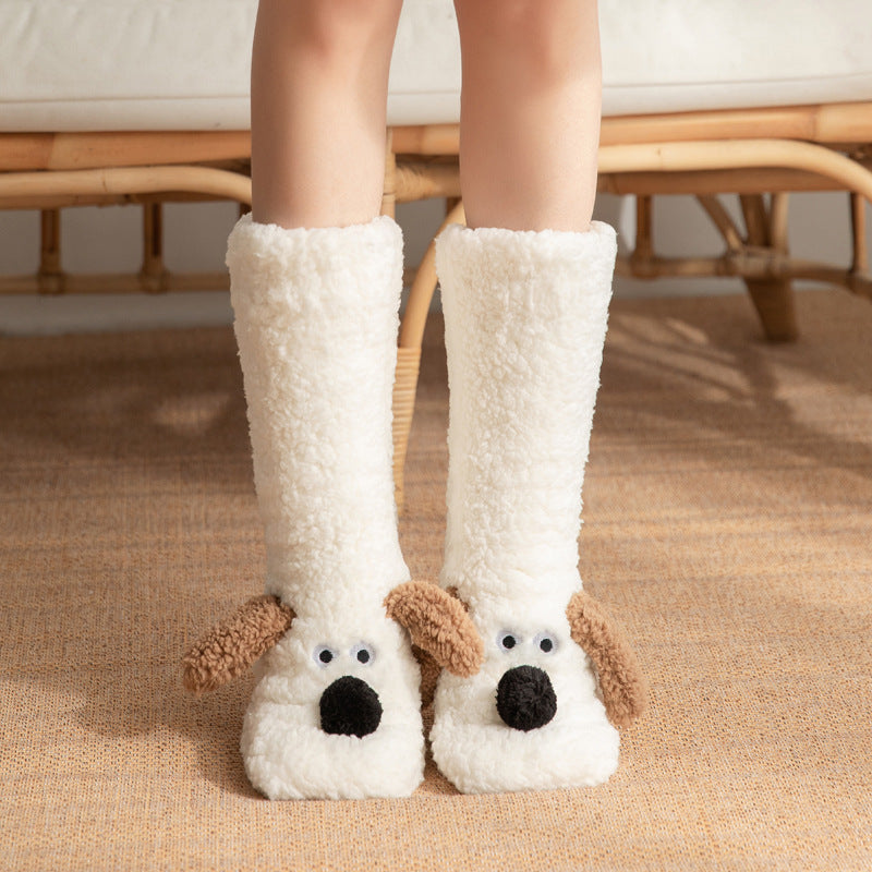 Cute Cartoon Dog Floor Socks Winter Warm Non-slip Plush Socks For Women 🇨🇳