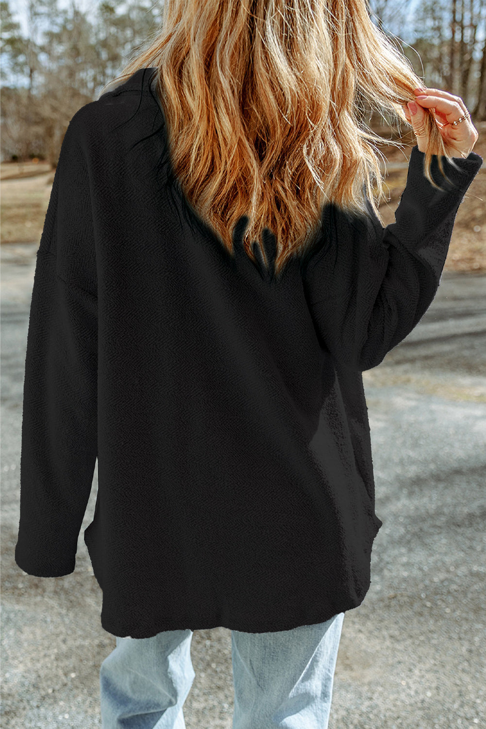 Black Contrast Flap Pockets Relaxed Shacket 🇺🇸