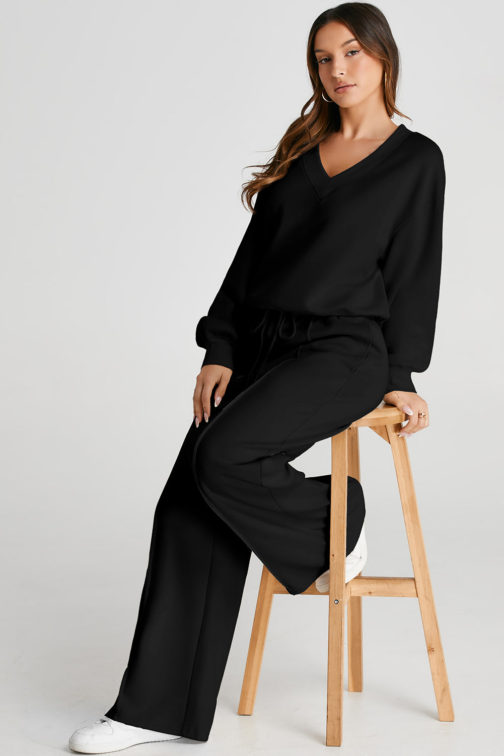 Black V Neck Cropped Seamed High Waist Sports Wear 🇺🇲