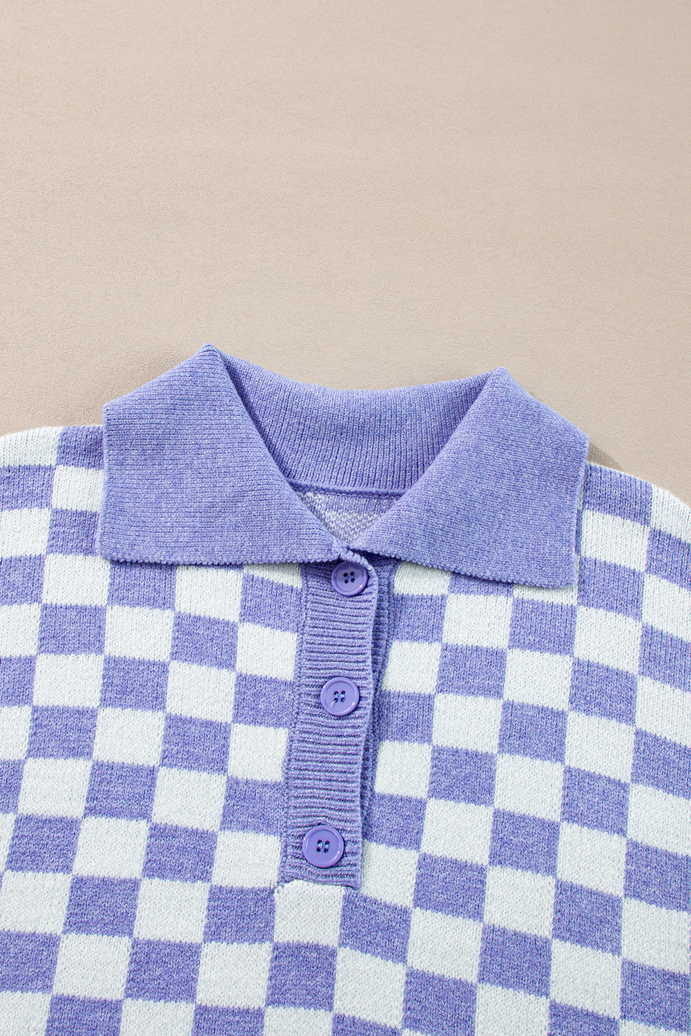 Purple Checkered Collared Buttons Plus Size Sweater 🇺🇸