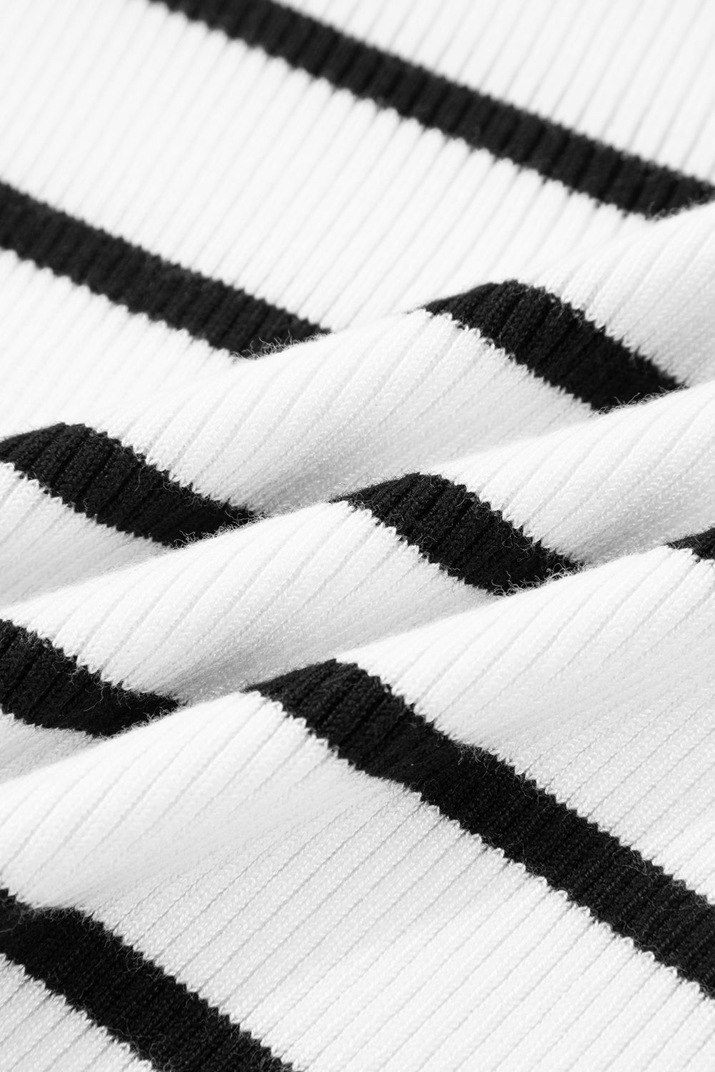Black white Scalloped Trim U Neck Striped Ribbed Slim Sweater 🇺🇸