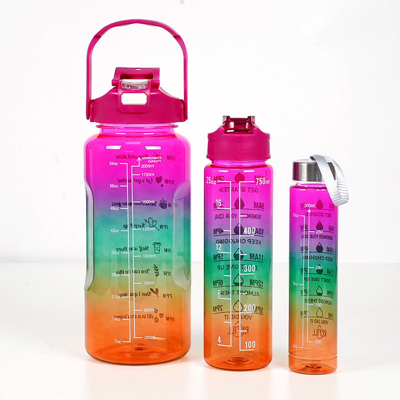 3-in-1 Plastic Straw Double Drink Translucent Outdoor Sports Bottle 🇨🇳