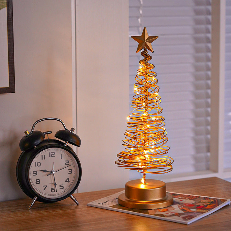 LED Christmas Tree Spiral Light Table Ornament Wrought Iron Xmas Tree Bedroom Desk Lamp Christmas Atmosphere Night Light Decor 🇨🇳