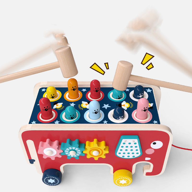 Montessori Toddlers Kids Wooden Pounding Bench Animal Bus Toys Early Educational Set Gifts For Children Toy Musical Instrument 🇨🇳