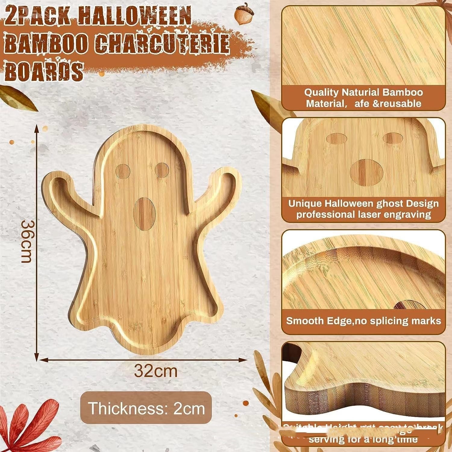 Halloween Ghost  Bamboo Wood Cheese Platter Tray For Candy Cookie Kitchen Gadgets 🇨🇳