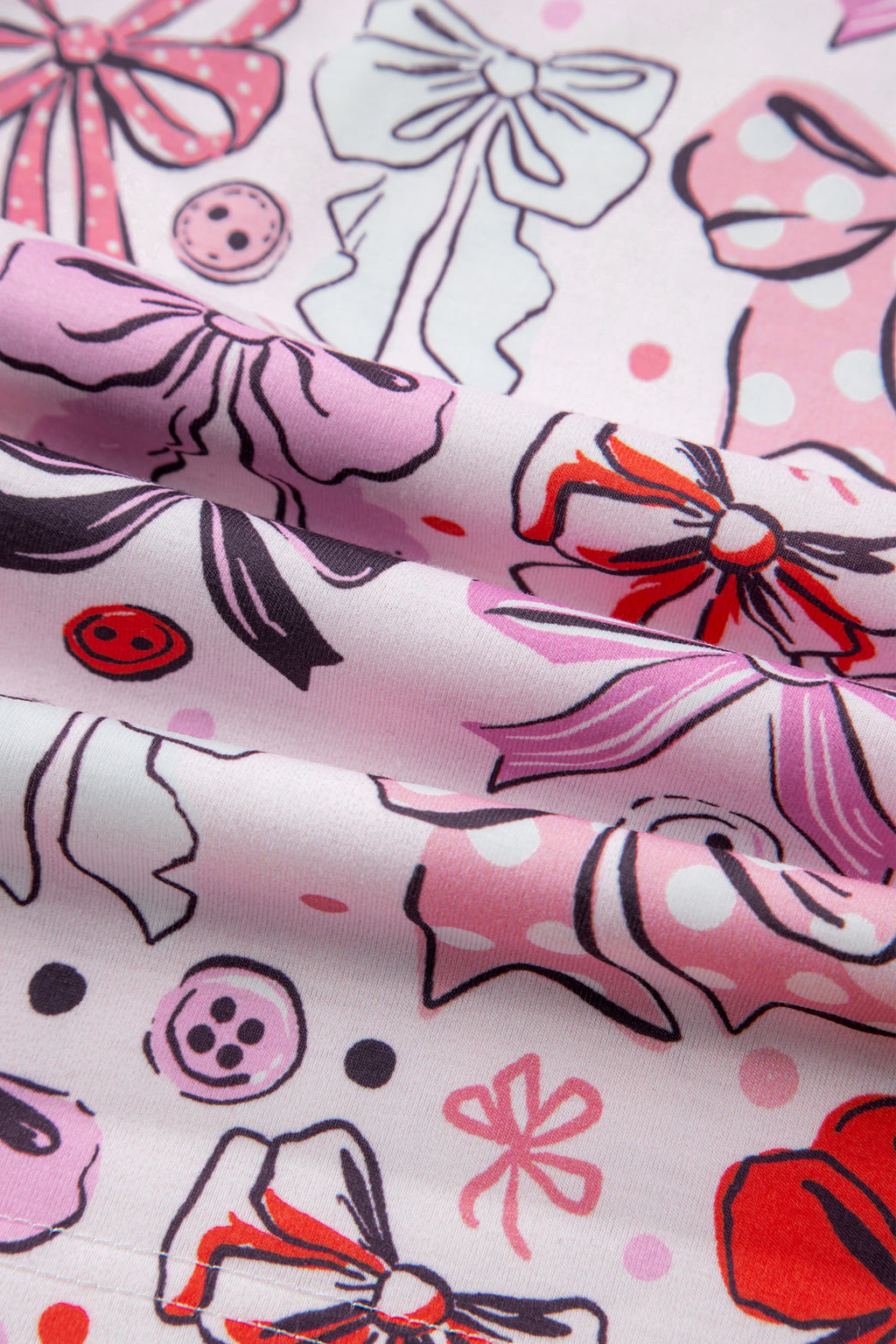 Pink Cute Ribbon Bows Printed Shirt Style 2pcs Short Pajama Set 🇺🇸