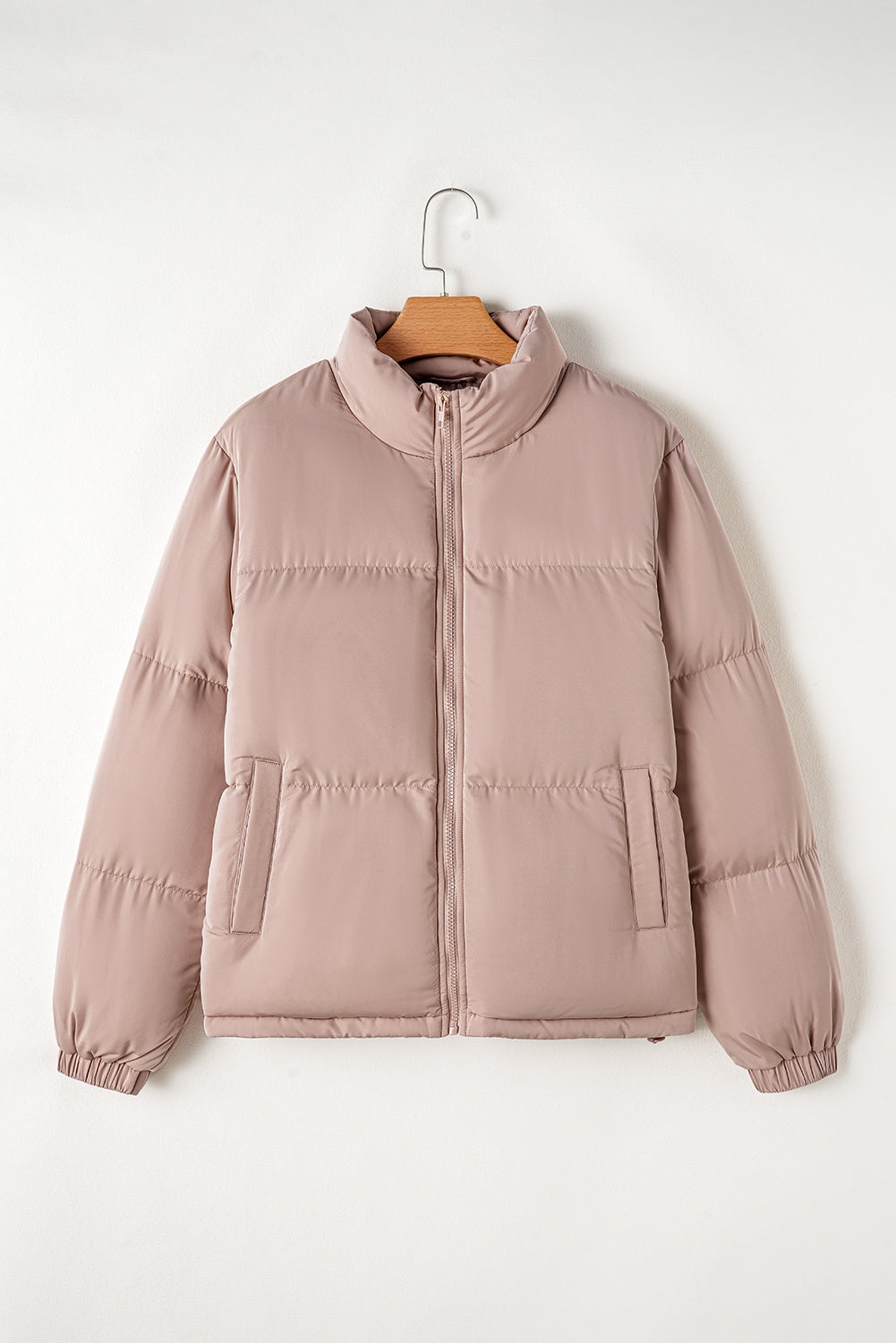 Apricot Pink Full Zipper Quilted Puffer Jacket 🇺🇲