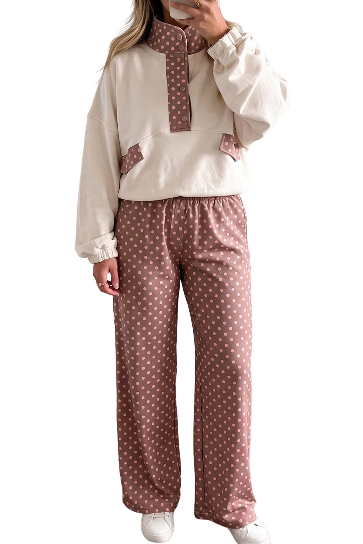 Brown Polka Dot Printed Casual Loose Pants 🇺🇸