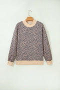 Multicolour Leopard Print High Neck Long Sleeve Ribbed Cuffs Hem Sweatshirt 🇺🇸