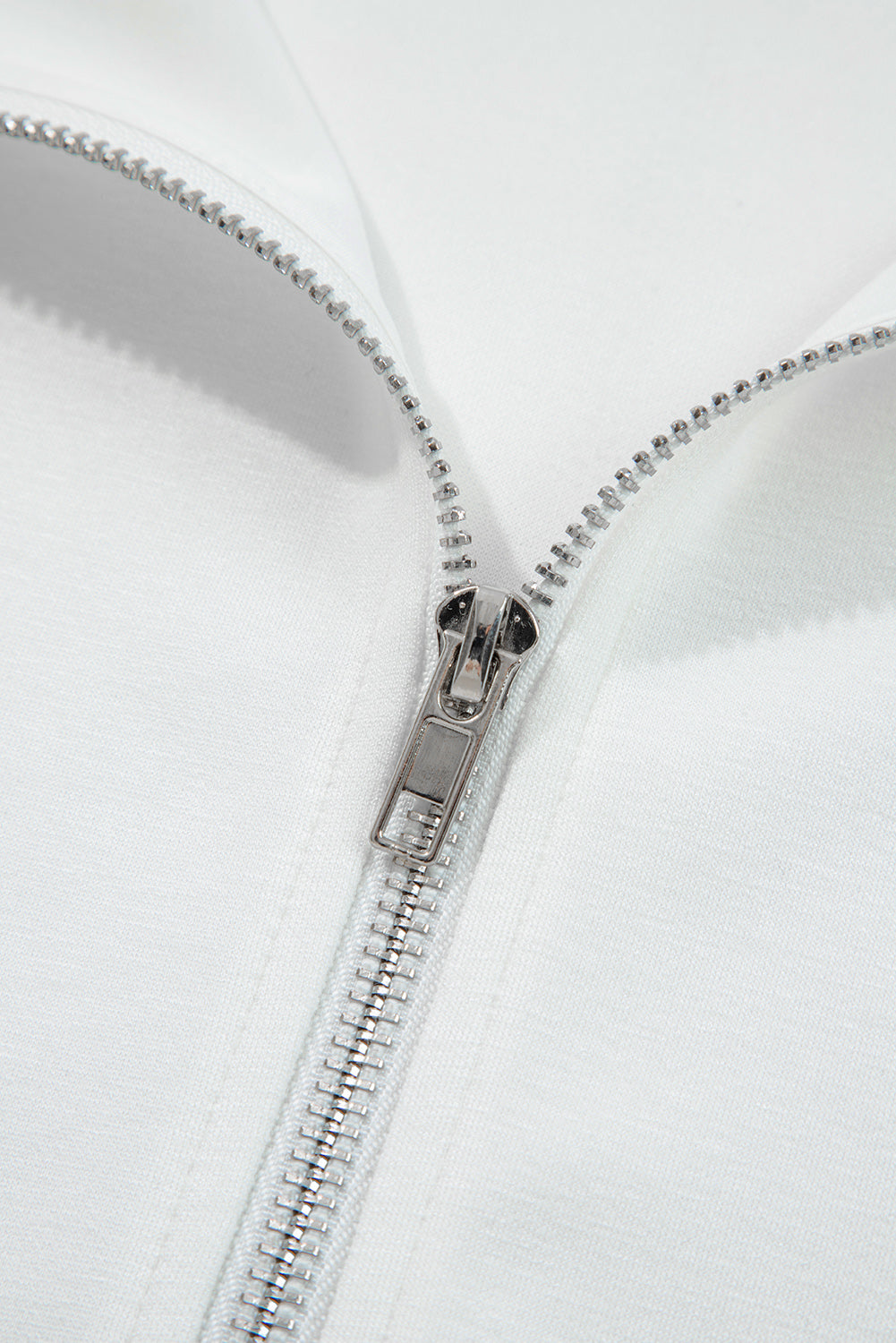 White Solid Color Zip Up Knit Puff Sleeve Jacket 🇺🇸