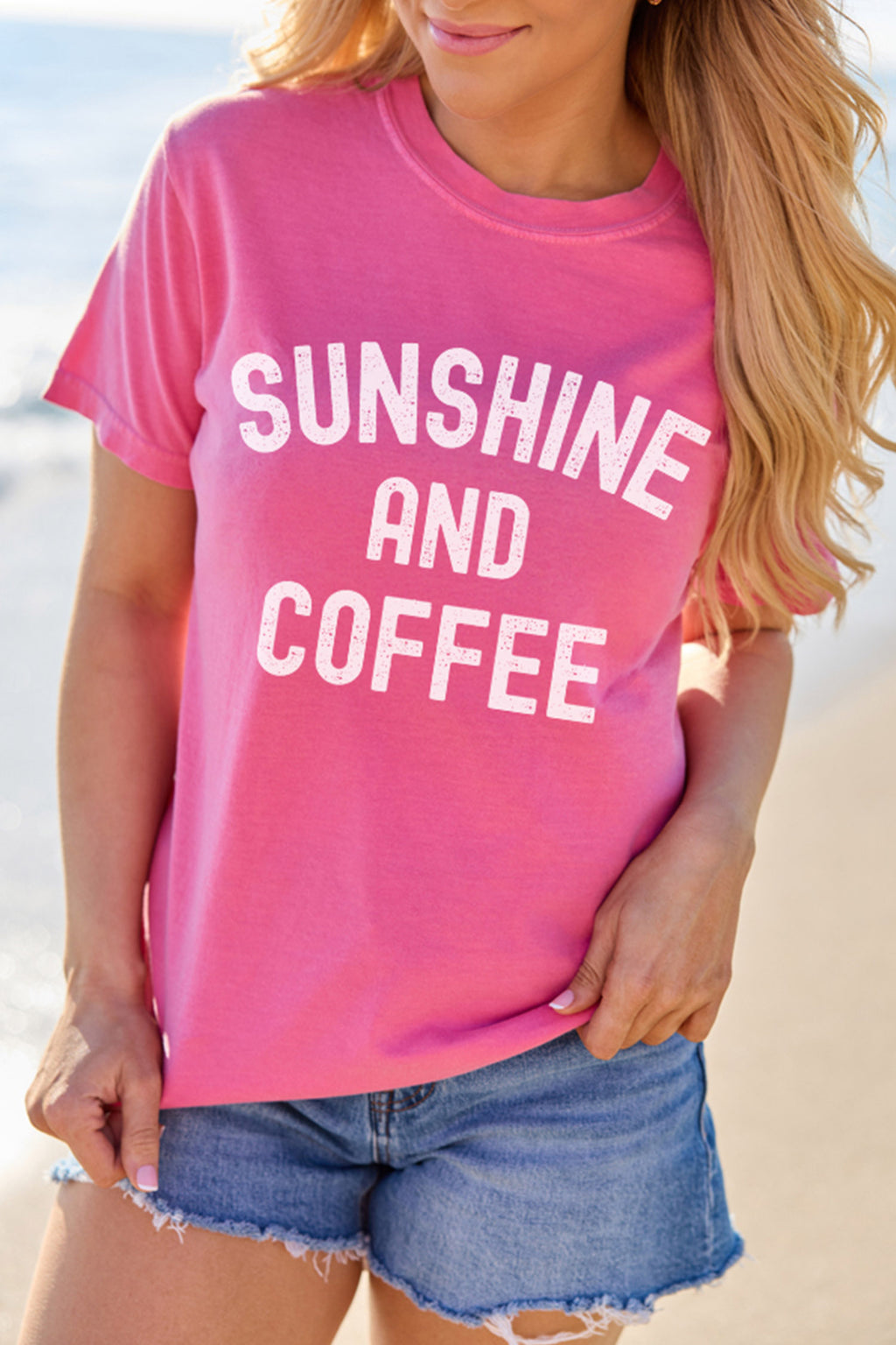 Sachet Pink SUNSHINE AND COFFEE Summer Beachwear Graphic Tee 🇺🇸