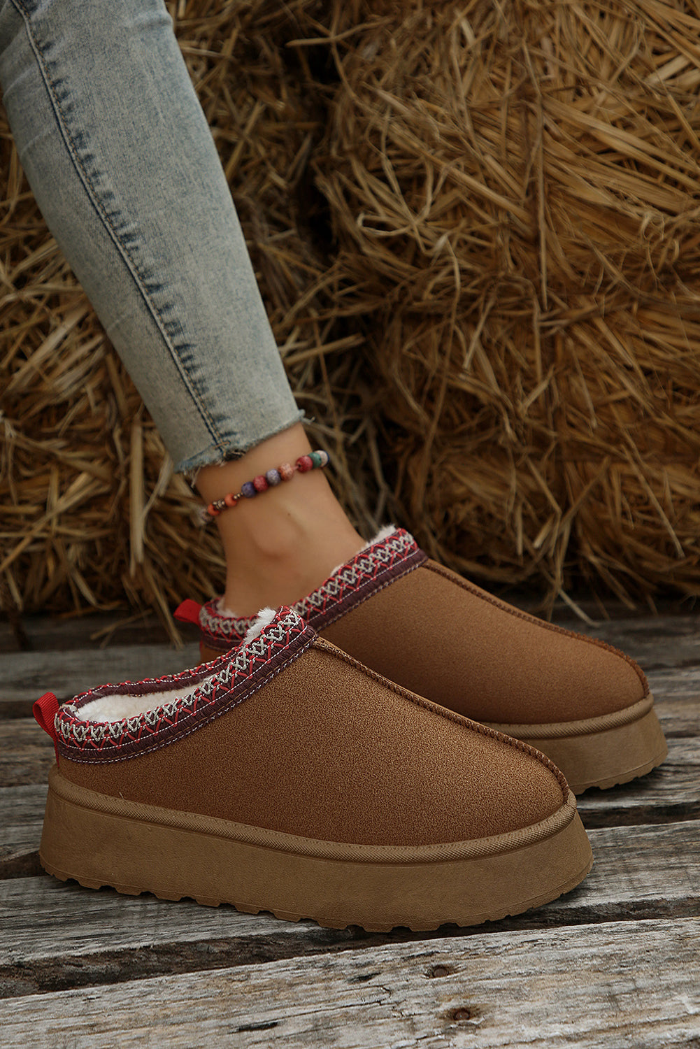 Chestnut Contrast Print Suede Plush Lined Snow Boots 🇺🇸