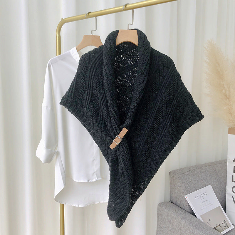 Ladies Knitted Scarf With Split Thick Triangle Cape 🇨🇳