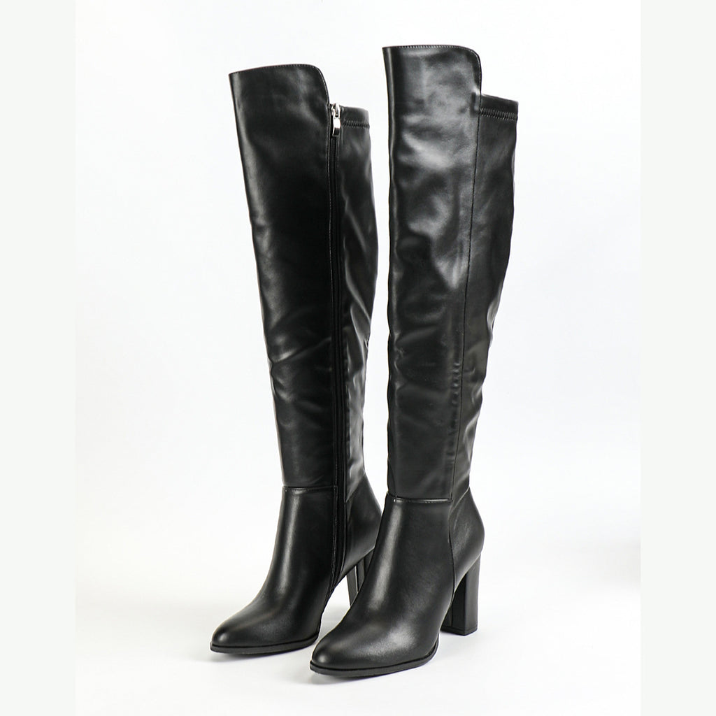 Women's Side Zipper Design Pointed Toe Chunky Heel Long Boots 🇨🇳