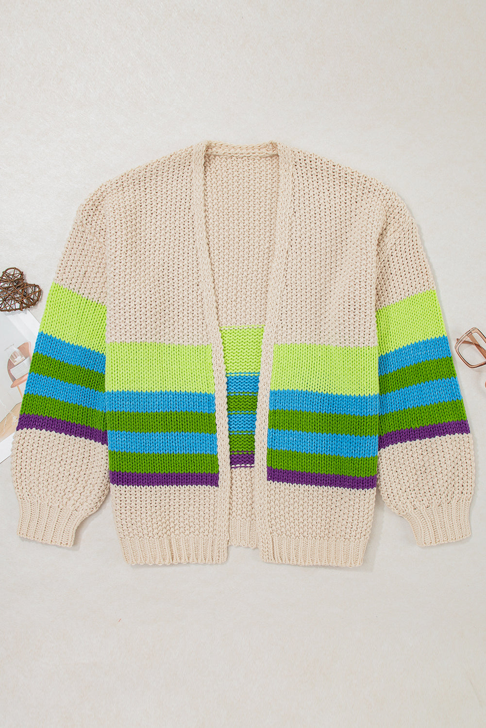 Parchment Color Block Crochet Open Front Plus Size Cardigan 🇺🇸