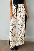 Beige Leopard Print Side Stripe Detail Loose Drawstring Pants 🇺🇸