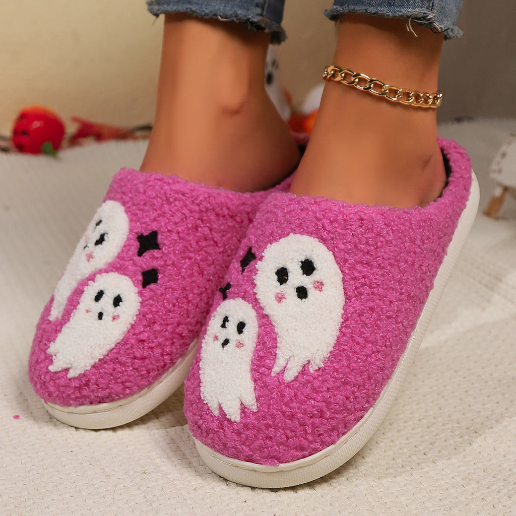 Halloween Cartoon Ghost Cotton Slippers For Women Indoor Non-slip Bedroom Floor Slipper Winter House Shoes 🇬🇧