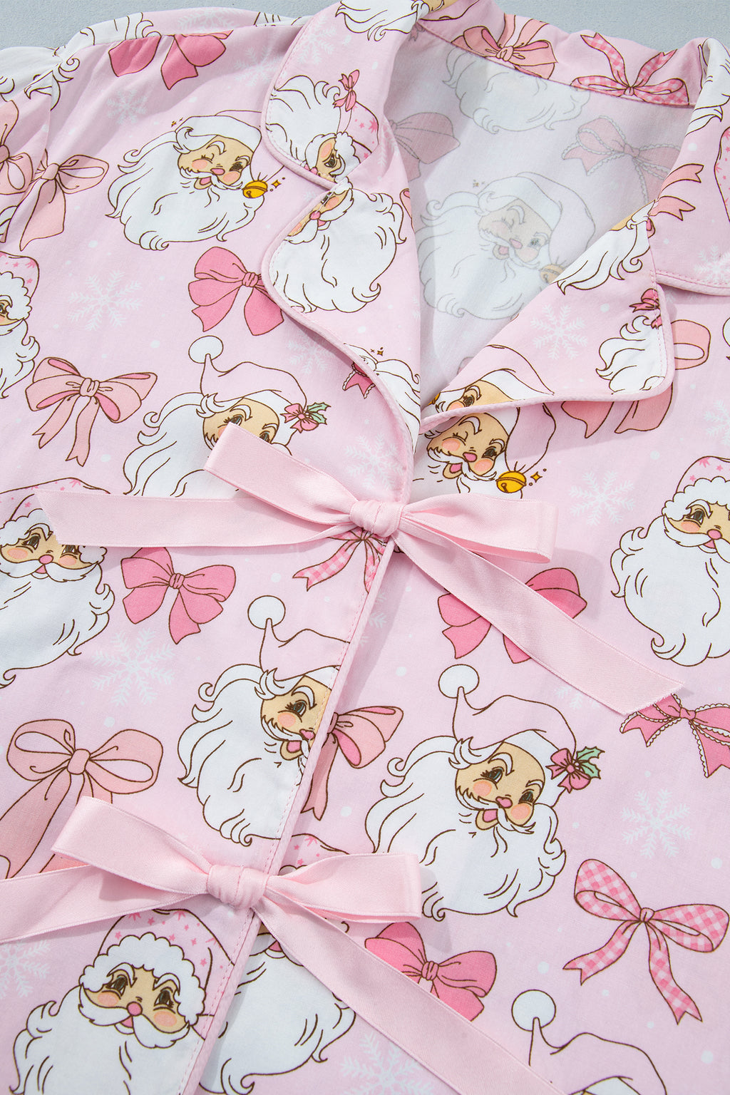 Pink Santa Print Paneling Shift Silhouette Short Sleeve Lounge Set 🇺🇸