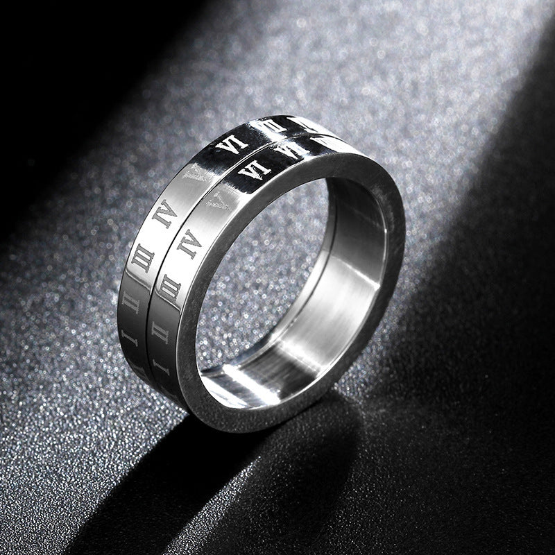6mm Vintage Anxiety Turnable Roman Numeral Titanium Ring 🇨🇳