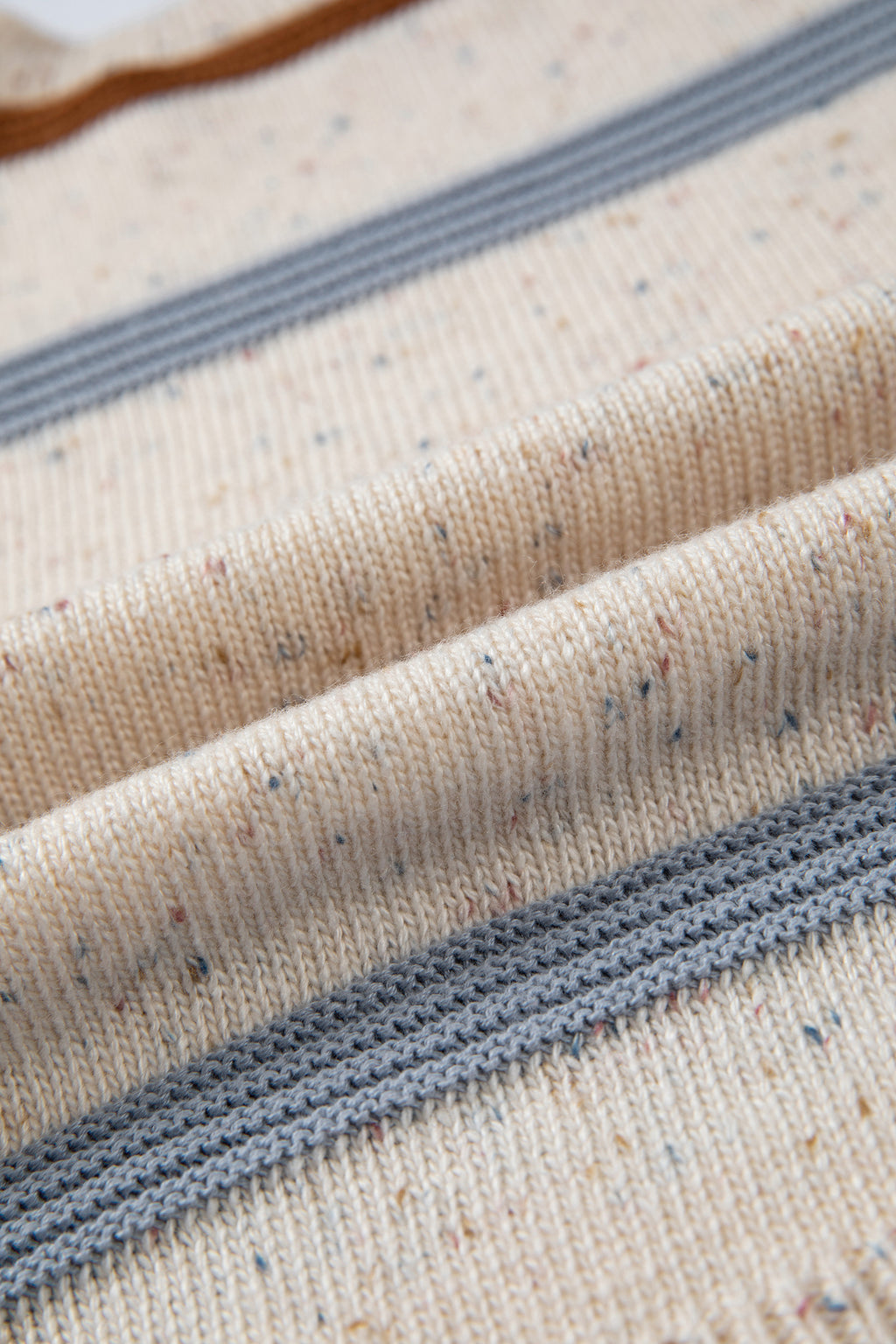 Beige Stripe Exposed Seam Drop Shoulder Heathered Knit Sweater 🇺🇸