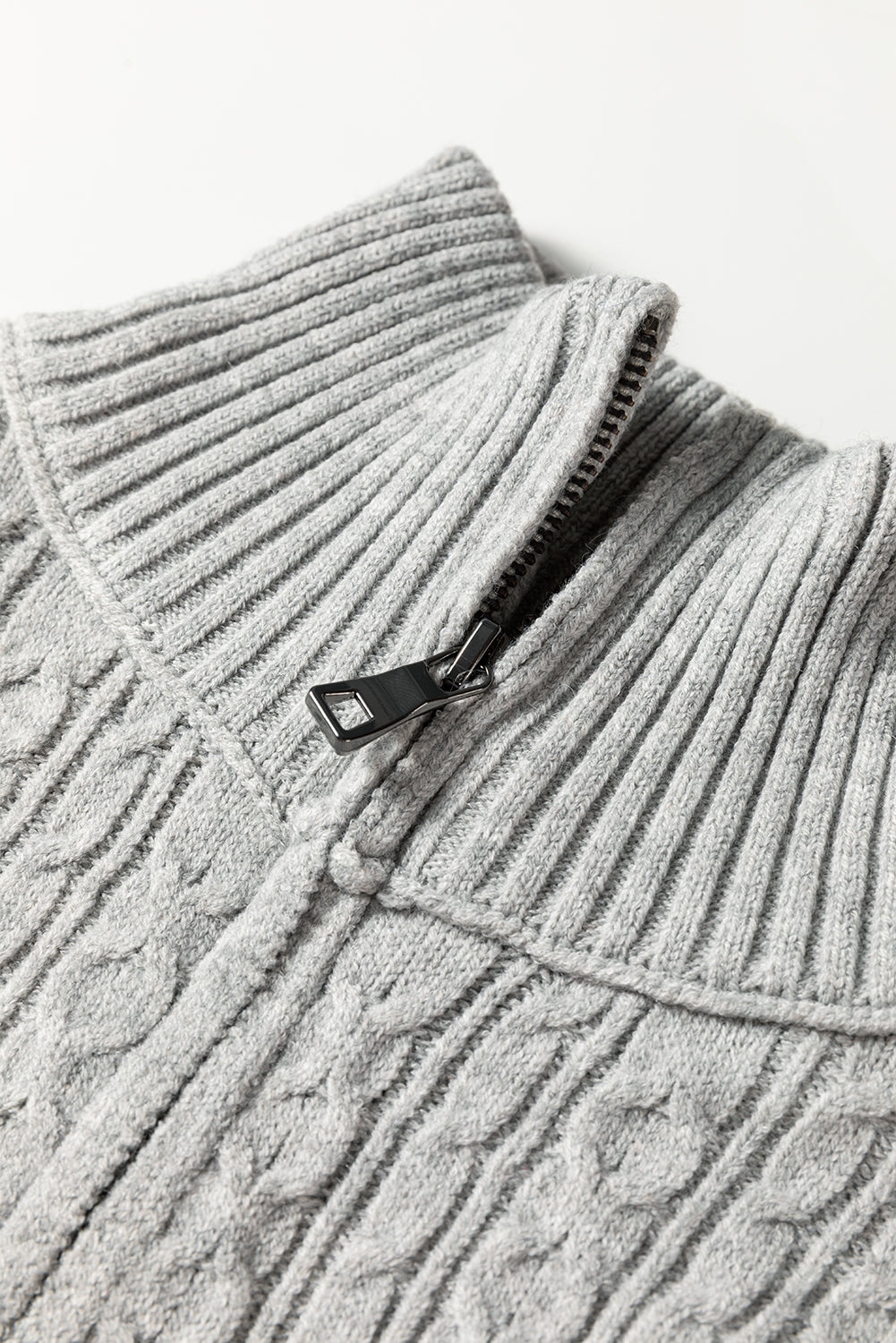 High Cable Knit Quarter Zip Ribbed Trim Loose Sweater Dress 🇺🇸